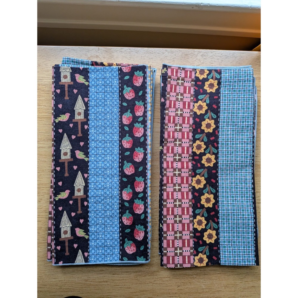 Vintage Style Patchwork Stripe Cloth Napkins Set of 6 Birdhouse Strawberry 20x20
